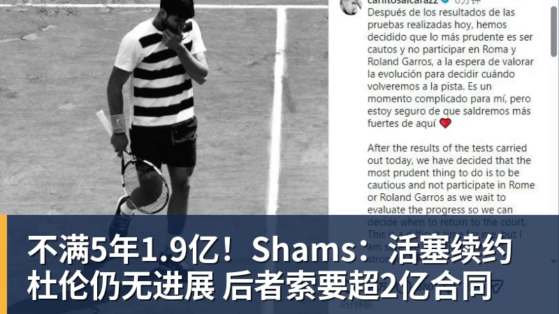 不满5年1.9亿！Shams：活塞续约杜伦仍无进展 后者索要超2亿合同